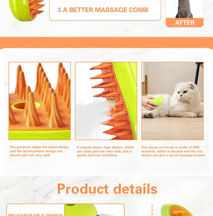 3-in-1 Electric Steam Pet Brush